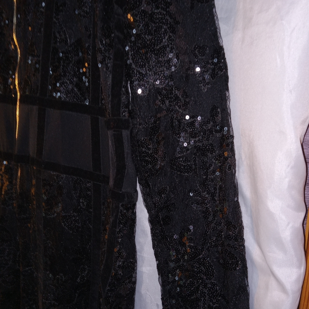 Vintage Xtaran dress mesh,velvet, sequins w/ lace.corset waist classy sheek XL - Picture 9 of 14
